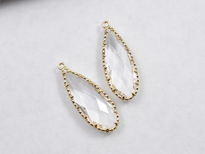 Gold Pendants - Glass Pendants - Bezel Pendant - Teardrop Pendant - Long Lasting Plating - 36x14mm - 2pcs - (A120)