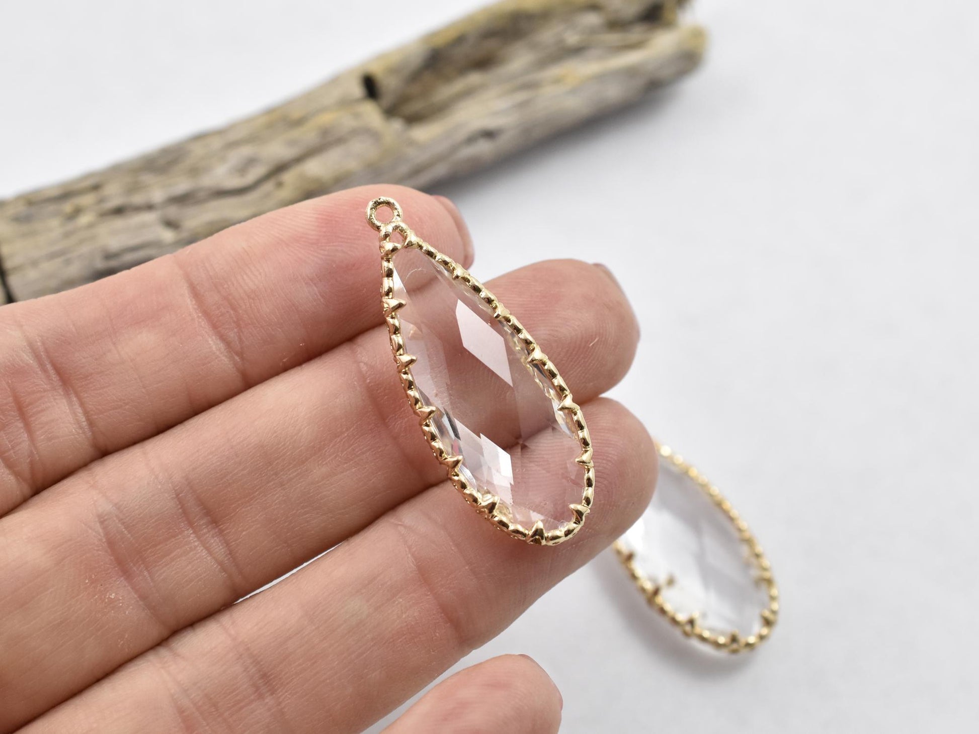 Gold Pendants - Glass Pendants - Bezel Pendant - Teardrop Pendant - Long Lasting Plating - 36x14mm - 2pcs - (A120)