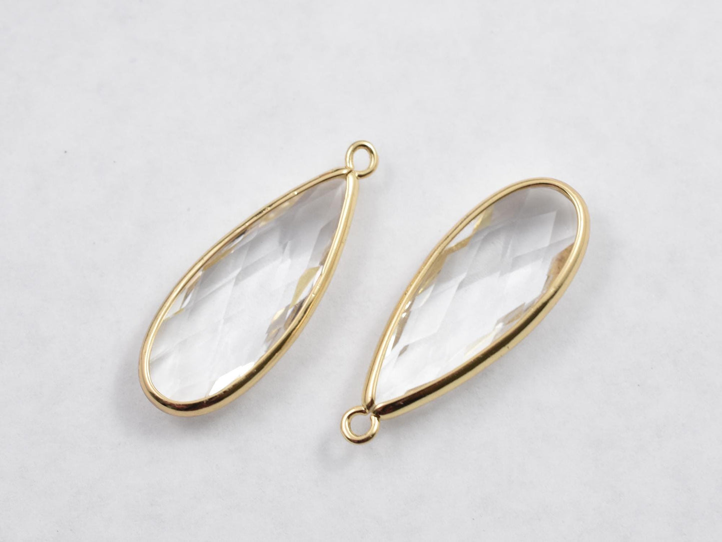 Gold Pendants - Glass Pendants - Bezel Pendant - Teardrop Pendant - Long Lasting Plating - 36x14mm - 2pcs - (2473)