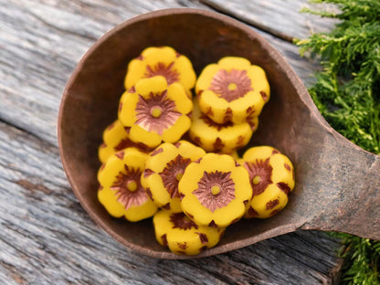 *12* 12mm Copper Washed Opaque Marigold Hawaiian Flower Beads