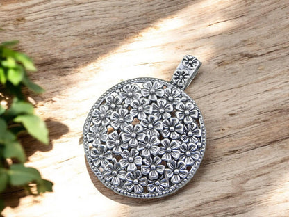 59x45mm Antique Silver Floral Medallion Pendant