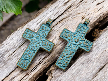 Cross Pendant - Religious Pendant - Metal Pendant - Patina Pendant - 76x44mm - 2pcs - (A138)