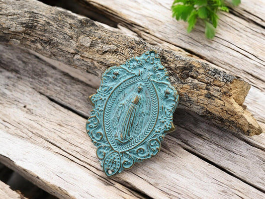Virgin Mary Pendant - Religious Pendant - Metal Pendant - Patina Pendant - 56x38mm - 2pcs - (A650)
