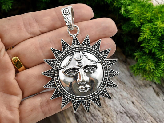 Sun Pendant - Metal Pendant - Silver Pendant - Celestial Pendant - 73x53mm - 2pcs - (B129)