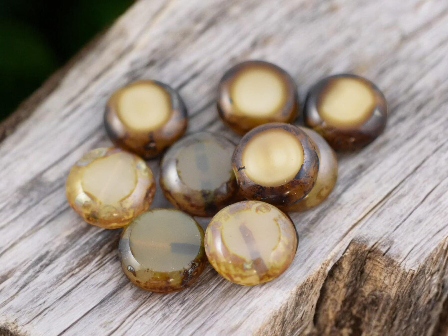 *15* 11mm Mixed Ivory Beige Opal Picasso Lentil Beads