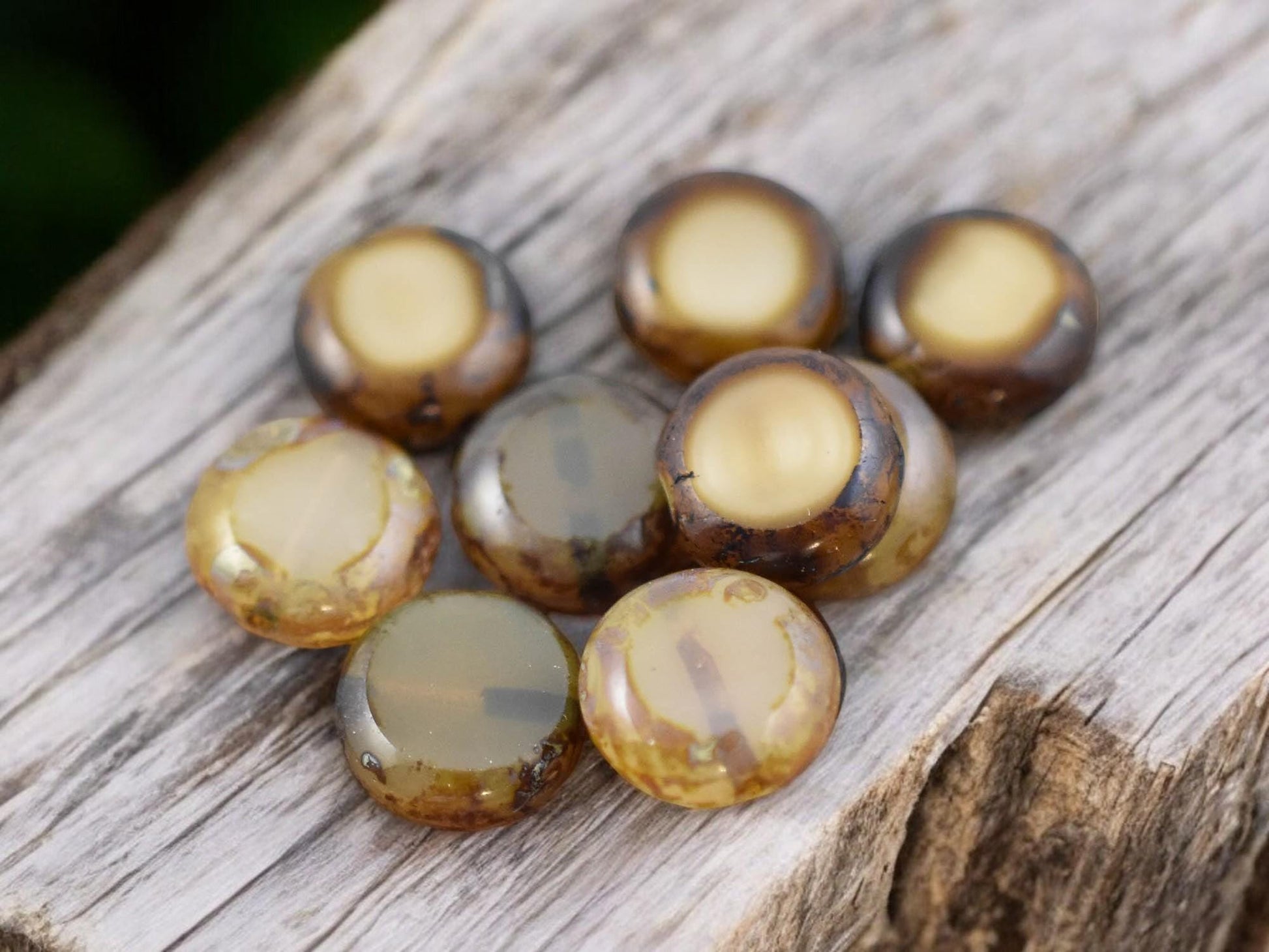 *15* 11mm Mixed Ivory Beige Opal Picasso Lentil Beads