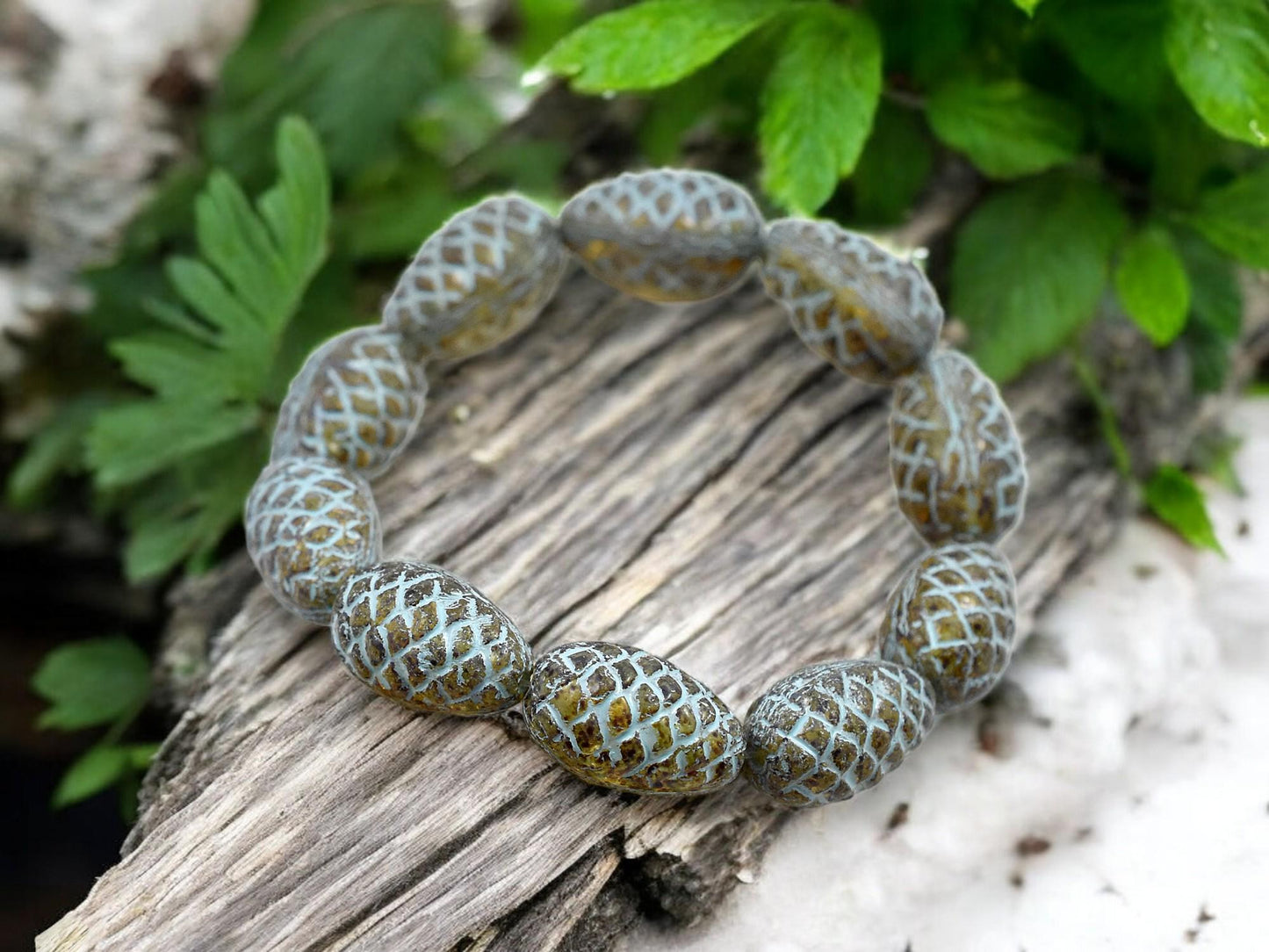 Picasso Beads - Czech Glass Beads - Pine Cone Beads - New Czech Beads - Fall Beads - 13x8mm- 10pcs - (5617)