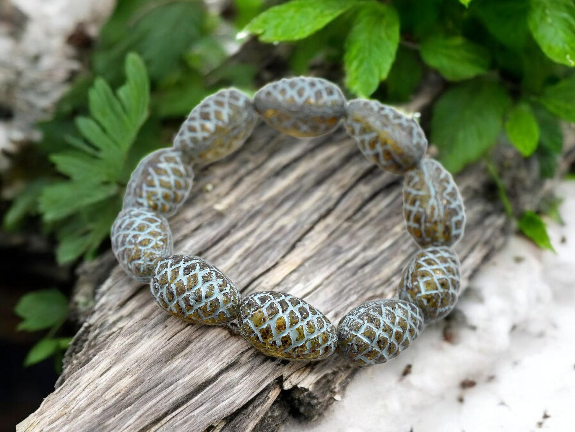 Picasso Beads - Czech Glass Beads - Pine Cone Beads - New Czech Beads - Fall Beads - 13x8mm- 10pcs - (5617)