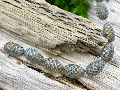 Picasso Beads - Czech Glass Beads - Pine Cone Beads - New Czech Beads - Fall Beads - 13x8mm- 10pcs - (5617)