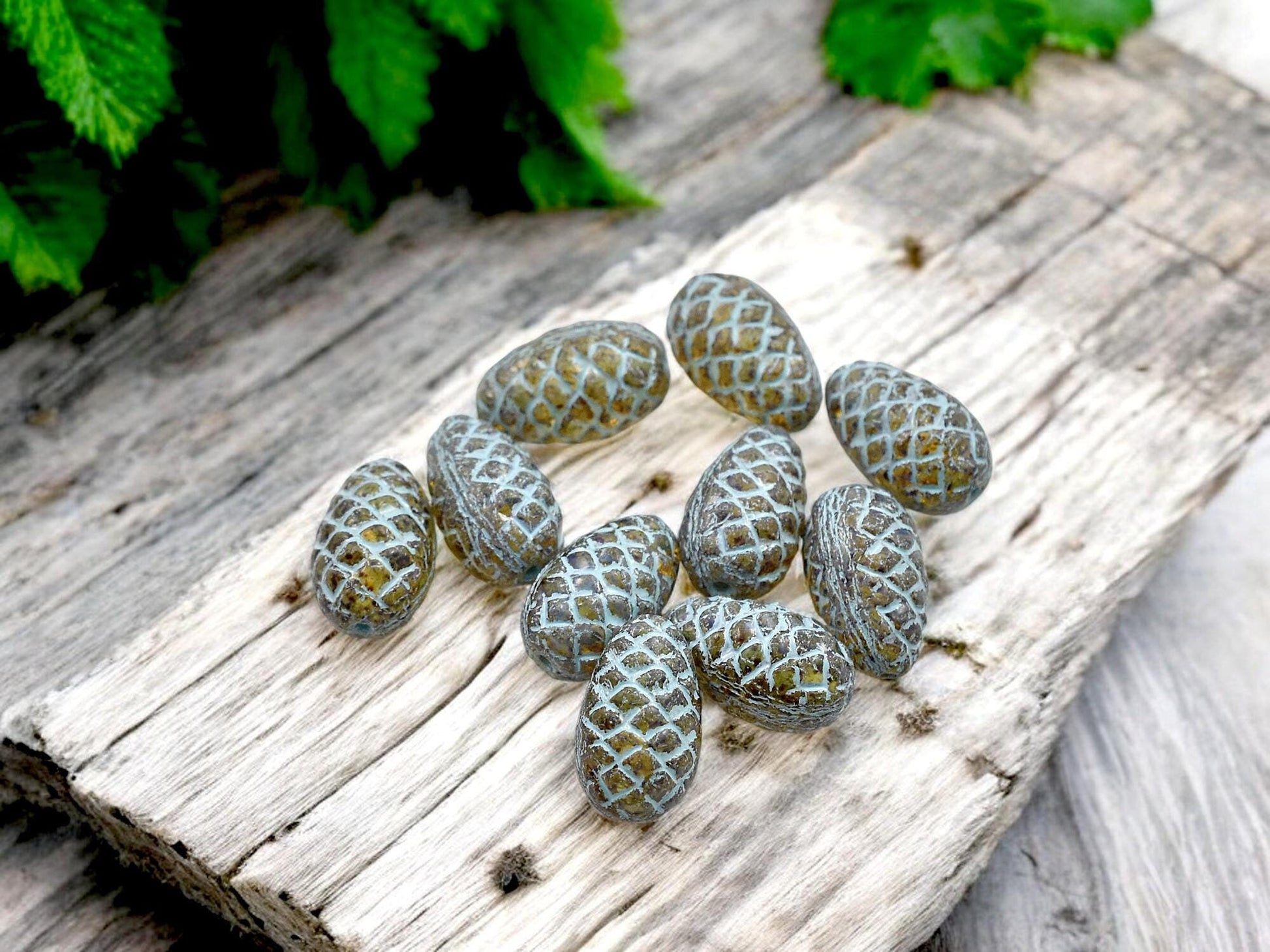 Picasso Beads - Czech Glass Beads - Pine Cone Beads - New Czech Beads - Fall Beads - 13x8mm- 10pcs - (5617)