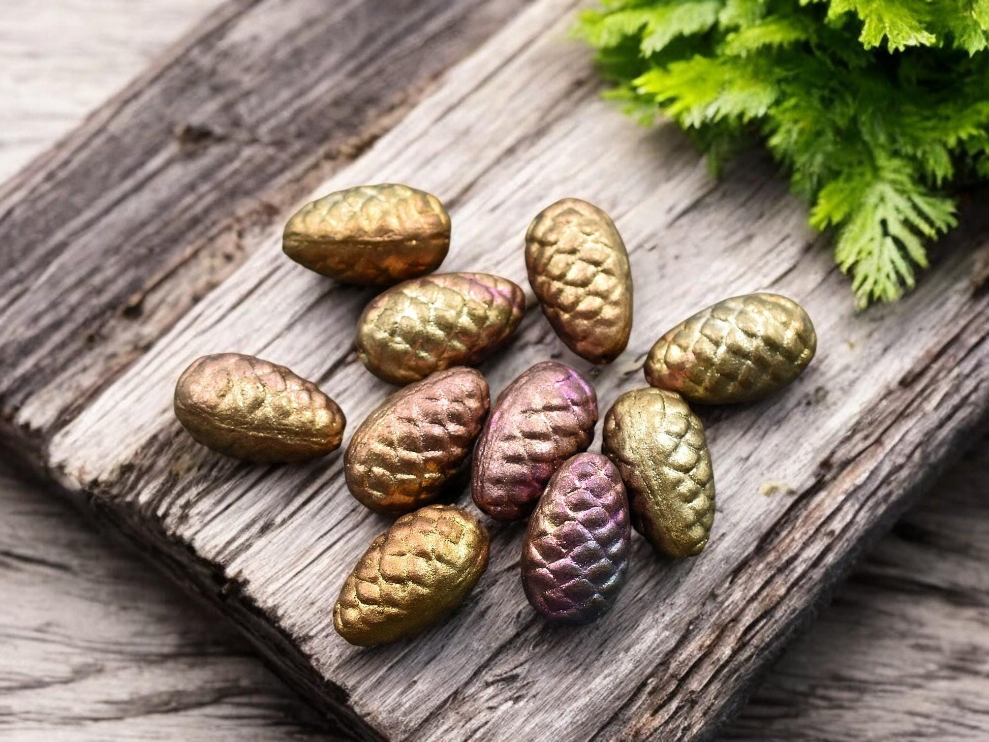 Picasso Beads - Czech Glass Beads - Pine Cone Beads - New Czech Beads - Fall Beads - 13x8mm- 10pcs - (946)