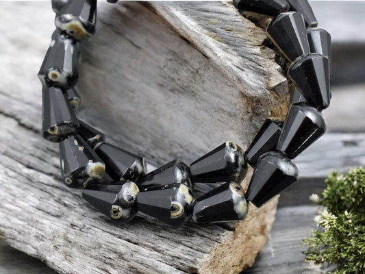 *15* 6x8mm Opaque Jet Picasso Vertical Teardrop Beads