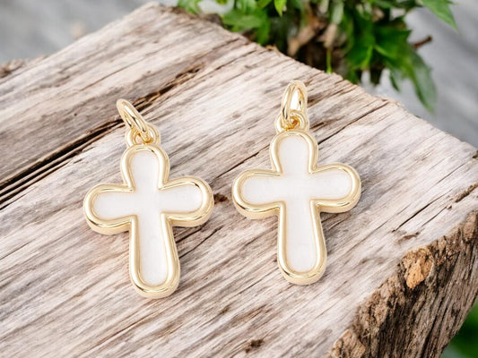 Cross Charms - Gold Charms - Enamel Charms - Metal Charms - Religious Charms - 5pcs - 18x13mm - (1975)