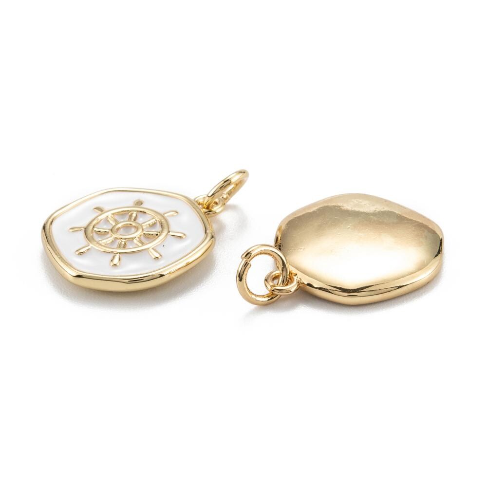 Gold Charms - Enamel Charms - Metal Charms - Compass Charms - Colorful Charms - 5pcs - 17x15mm - (3230)