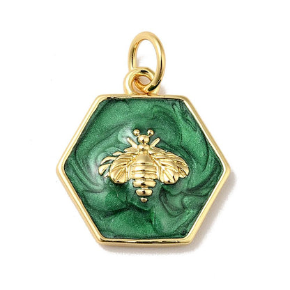*2* 15x14mm 18k Gold Plated Green Enamel Bee Charms