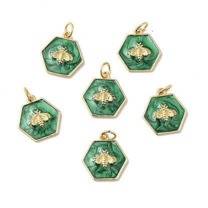 *2* 15x14mm 18k Gold Plated Green Enamel Bee Charms