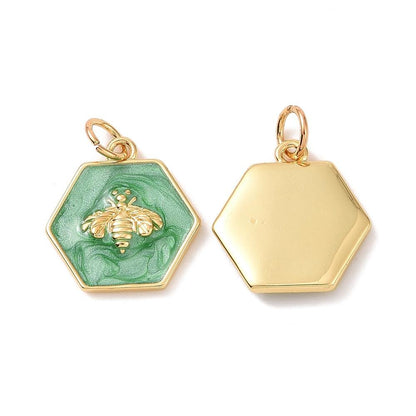 *2* 15x14mm 18k Gold Plated Green Enamel Bee Charms