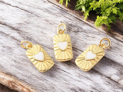 Gold Charms - Enamel Charms - Metal Charms - Small Charms - Heart Charms - 5pcs - 15x14mm - (5743)