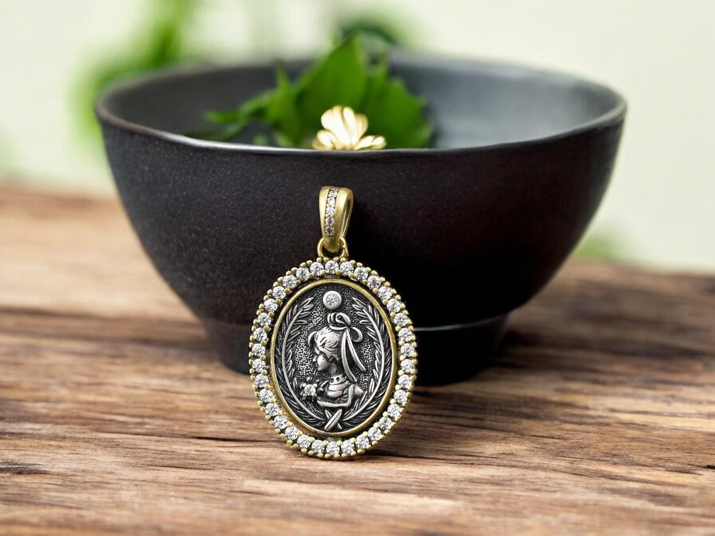 26x20mm Long Lasting Gold Plated Brass Micro Pave Cubic Zirconia Greek Coin Pendant