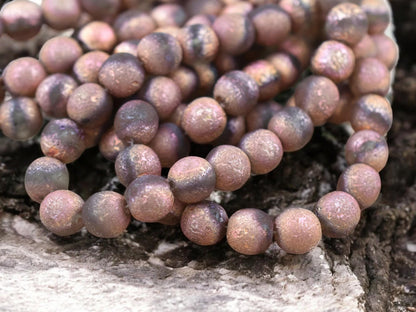 Copper Etched Matte Grey Round Druk Beads
