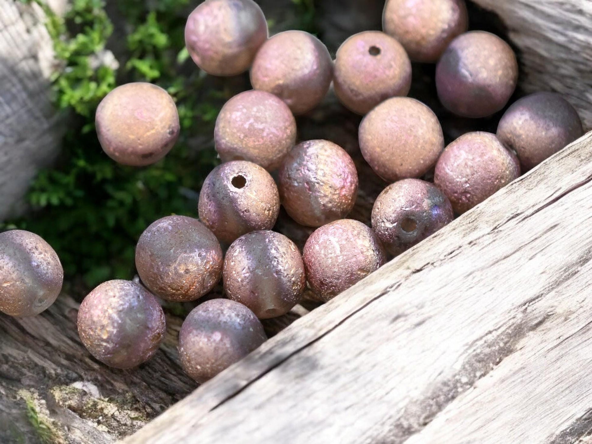 Copper Etched Matte Grey Round Druk Beads