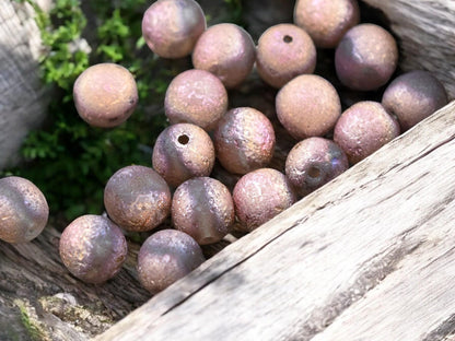 Copper Etched Matte Grey Round Druk Beads