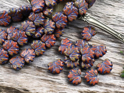 Picasso Beads - Czech Glass Beads - Maple Leaf Beads - Fall Beads - 13x11mm - 12pcs - (1603)