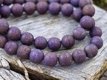 Mercury Washed Etched Dark Purple Round Druk Beads