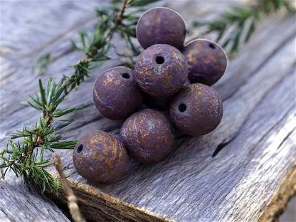 Mercury Washed Etched Dark Purple Round Druk Beads