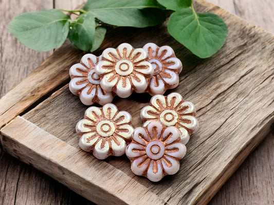 Czech Glass Beads - Flower Beads - Focal Beads - Czech Glass Flowers - Picasso Beads - Daisy Beads - 18mm - 6pcs - (A31)