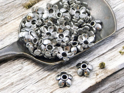 6mm Antique Silver Flower Bead Caps -- 300pcs