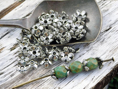 6mm Antique Silver Flower Bead Caps -- 300pcs