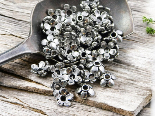 6mm Antique Silver Flower Bead Caps -- 300pcs
