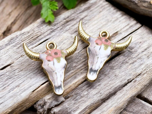 *5* 22x21mm Floral Enamel Cow Head Charms #6