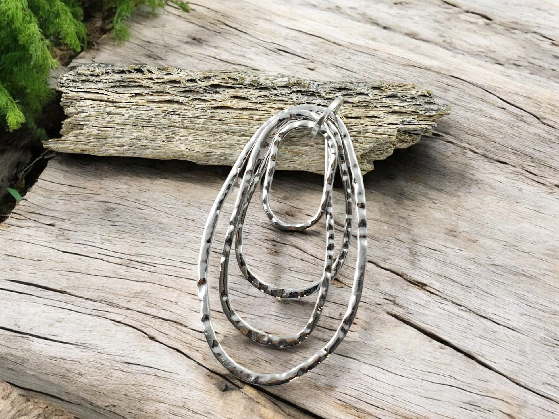 Bohemian Pendant - Medallion Pendant - Floating Ring Pendant - Silver Pendants - Large Pendants - Metal Pendant - (2122)