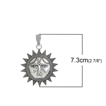 Sun Pendant - Metal Pendant - Silver Pendant - Celestial Pendant - 73x53mm - 2pcs - (B129)