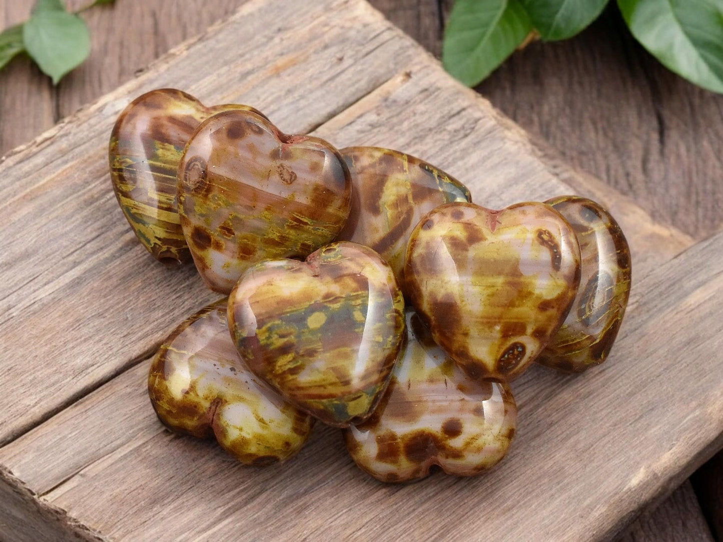 *10* 16x15mm Mottled Pink & Beige Travertine Heart Beads