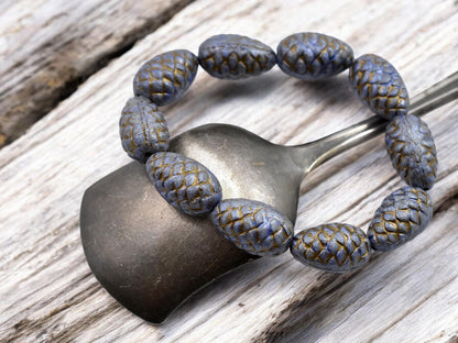 Czech Glass Beads - Pine Cone Beads - New Czech Beads - Fall Beads - 13x8mm- 10pcs - (1524)
