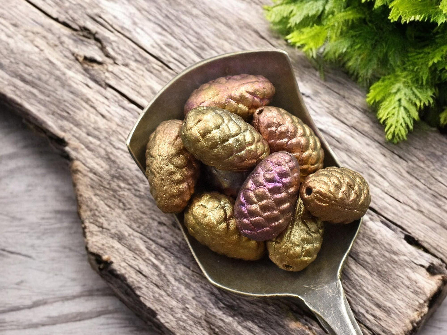 Picasso Beads - Czech Glass Beads - Pine Cone Beads - New Czech Beads - Fall Beads - 13x8mm- 10pcs - (946)