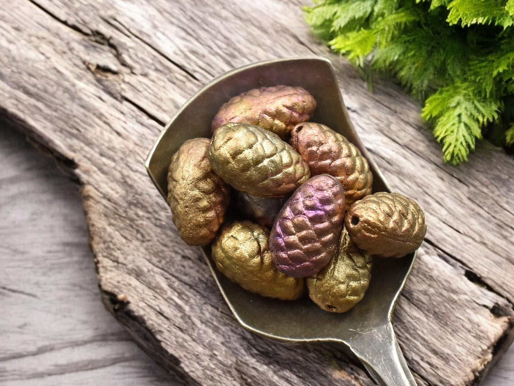 Picasso Beads - Czech Glass Beads - Pine Cone Beads - New Czech Beads - Fall Beads - 13x8mm- 10pcs - (946)