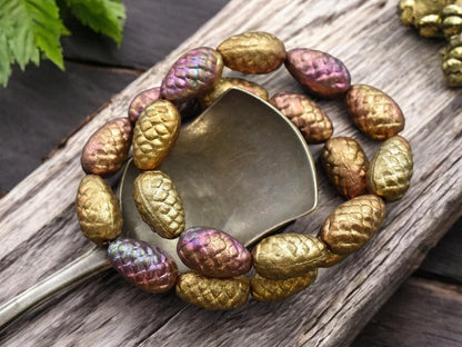 Picasso Beads - Czech Glass Beads - Pine Cone Beads - New Czech Beads - Fall Beads - 13x8mm- 10pcs - (946)