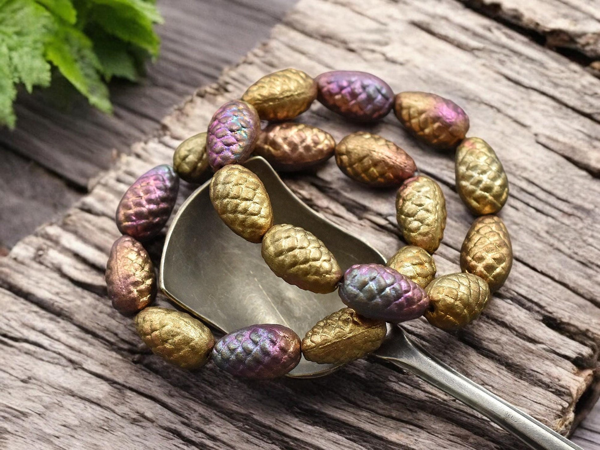 Picasso Beads - Czech Glass Beads - Pine Cone Beads - New Czech Beads - Fall Beads - 13x8mm- 10pcs - (946)