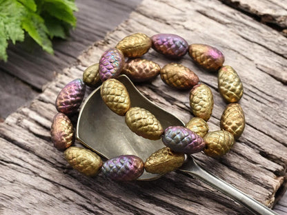 Picasso Beads - Czech Glass Beads - Pine Cone Beads - New Czech Beads - Fall Beads - 13x8mm- 10pcs - (946)