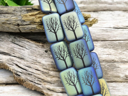 Tree Of Life Beads - Czech Glass Beads - Laser Etched Beads - 19x12mm - 6pcs (4702)