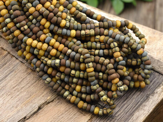 4/0 Aged Matte Caribbean Striped Picasso Seed Bead Mix (21" Strand) (21" Strand)