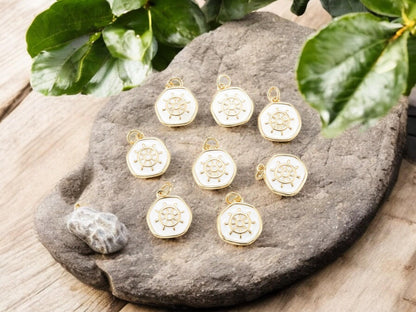 Gold Charms - Enamel Charms - Metal Charms - Compass Charms - Colorful Charms - 5pcs - 17x15mm - (3230)