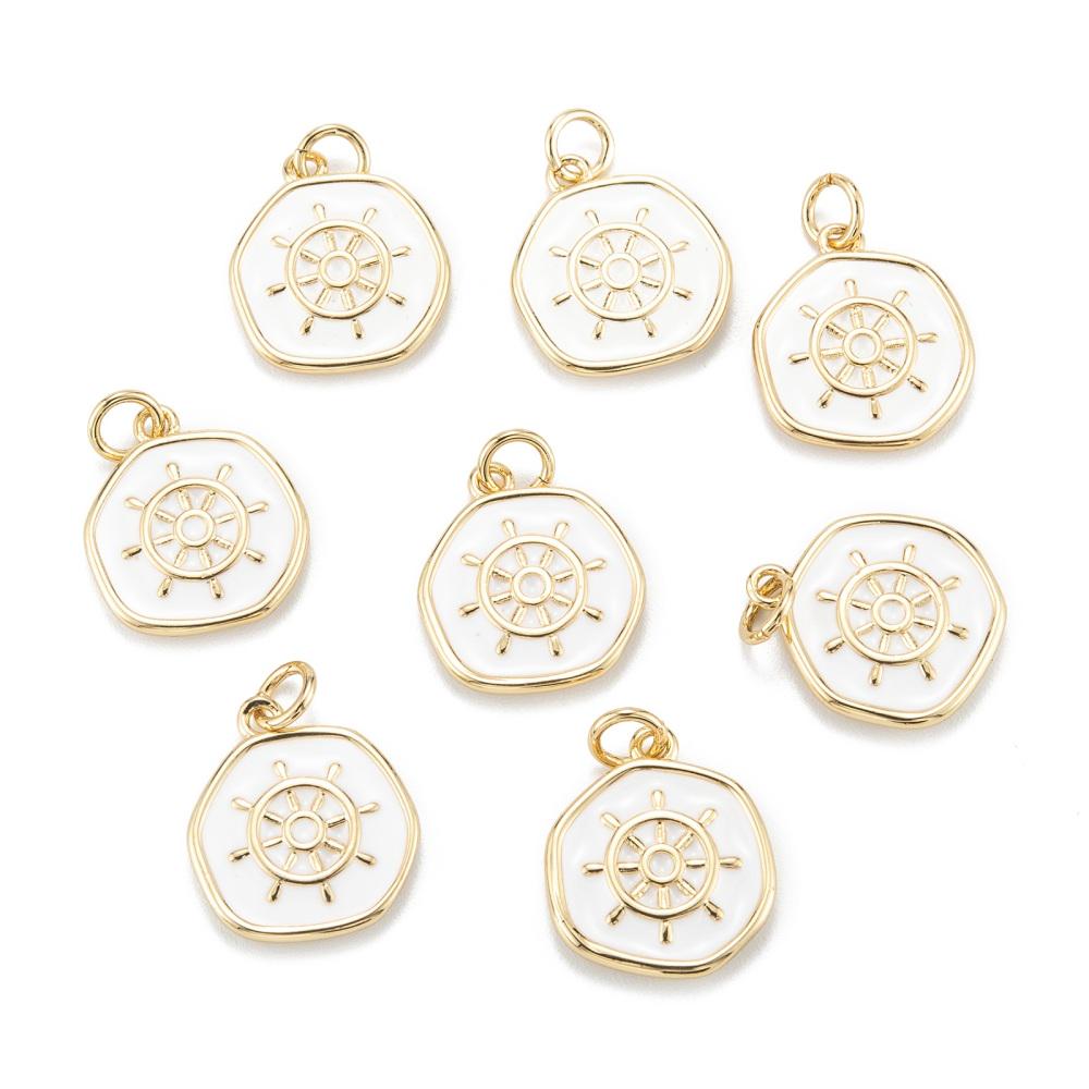 Gold Charms - Enamel Charms - Metal Charms - Compass Charms - Colorful Charms - 5pcs - 17x15mm - (3230)