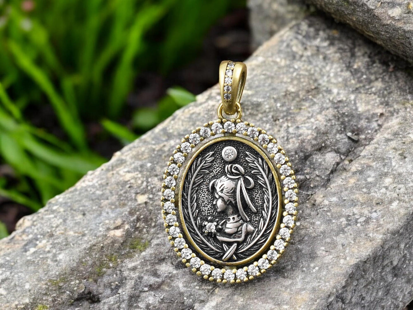 26x20mm Long Lasting Gold Plated Brass Micro Pave Cubic Zirconia Greek Coin Pendant