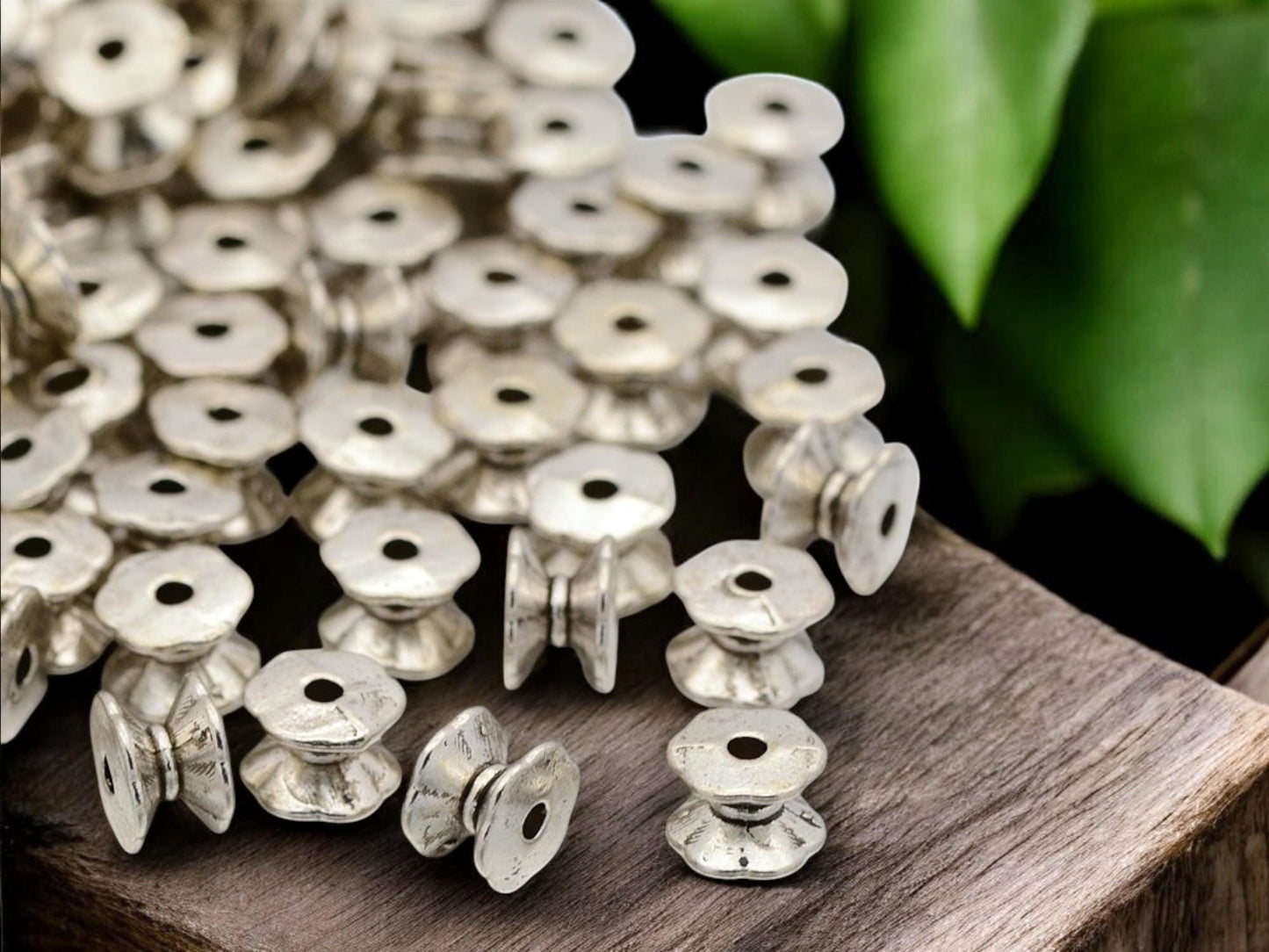 *50* 7x5mm Antique Silver Double Sided Bead Caps