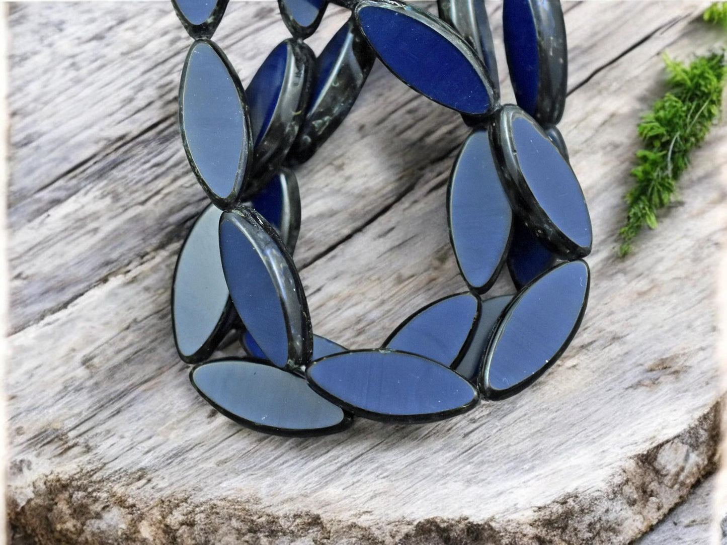 *10* 18x7mm Opaque Navy Blue Picasso Table Cut Spindle Beads